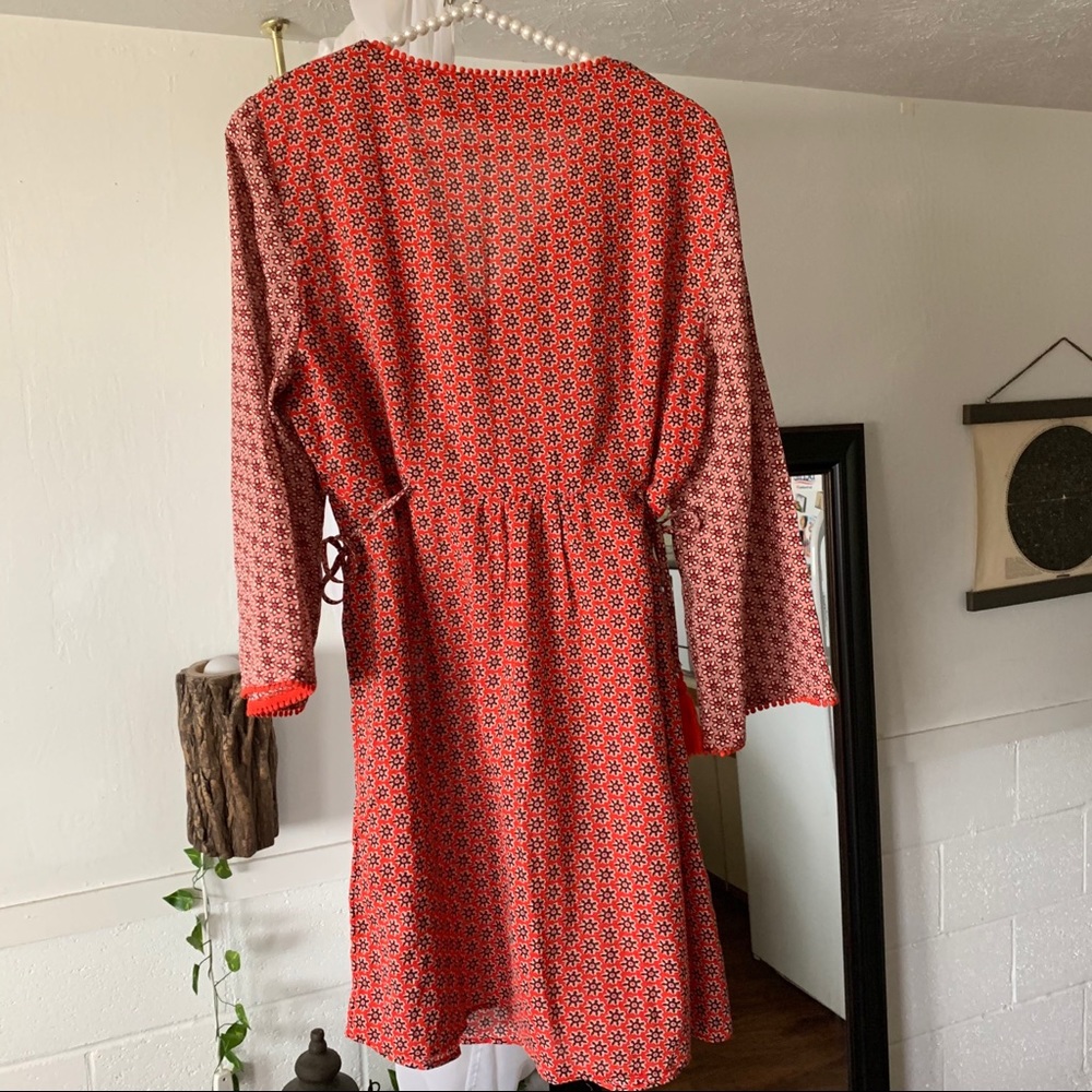Boden Red Floral Print Tunic Dress Tassel Pom Pom - Picture 11 of 13
